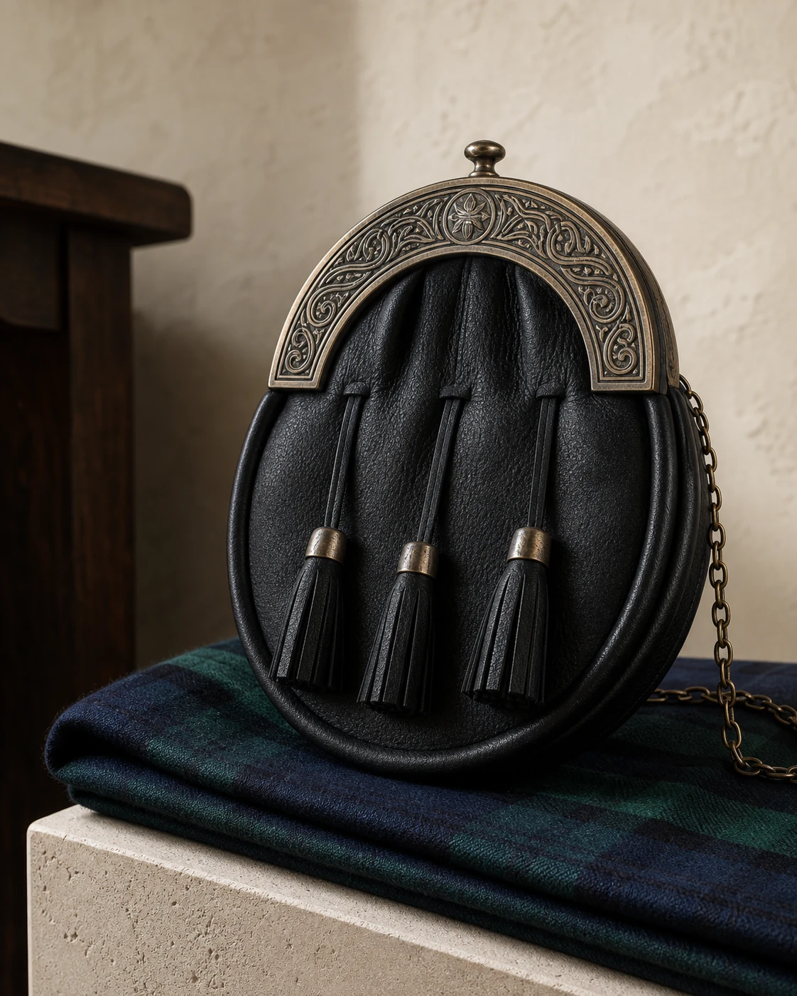 Traditional black leather sporran